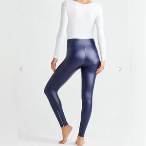 Yummie Faux Leather Shaping Legging W/ Side Zip - Medieval Blue Size S NWT